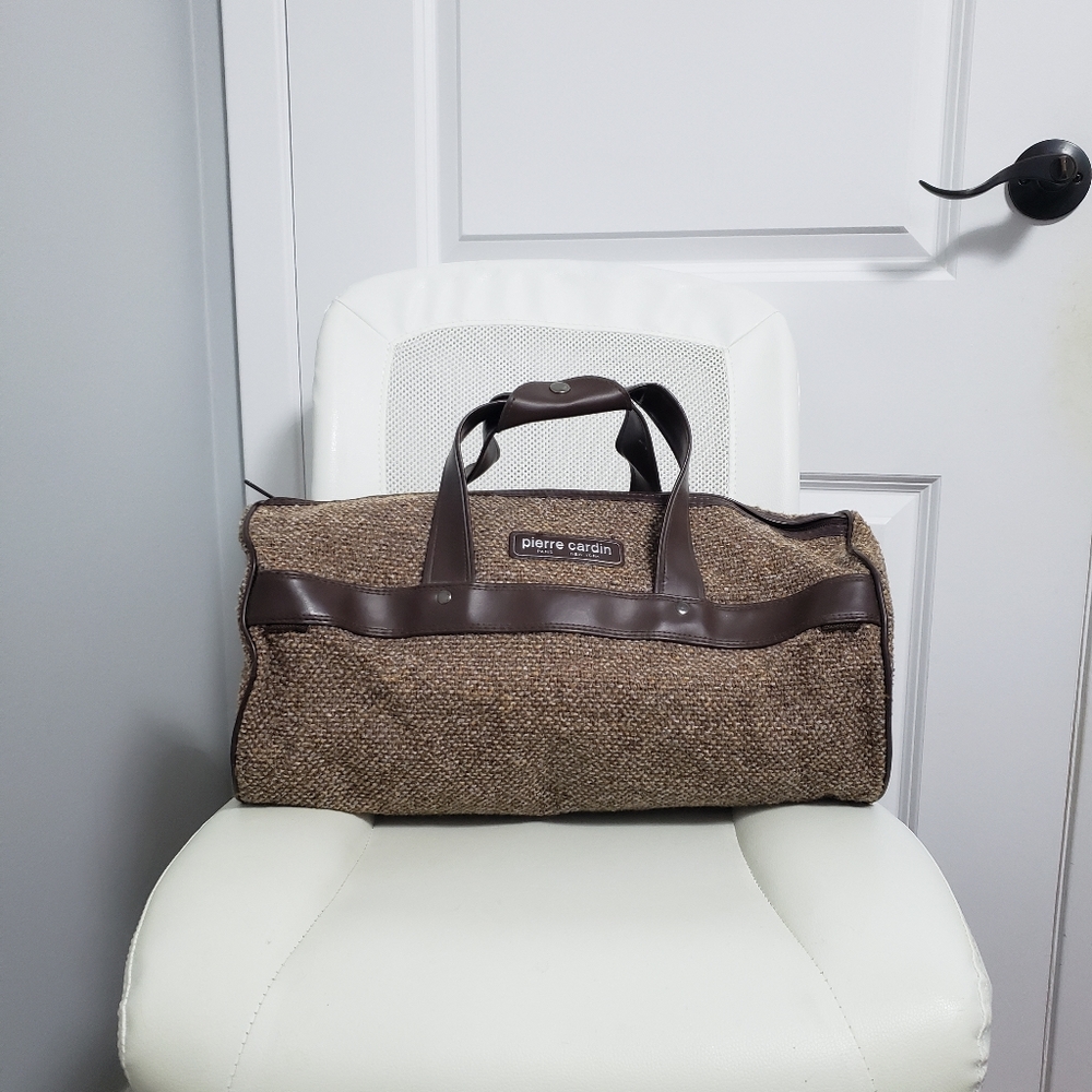 PIERRE CARDIN Brown Tweed Duffle Travel Bag
